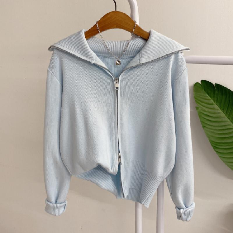 Honey J Women Sel You Two Way Collar Zip Up Knit Cardigan 3color