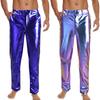 Mens 80s Disco Trousers Metallic Shiny Straight Leg Design Side Pockets Long Pants Dance Costume