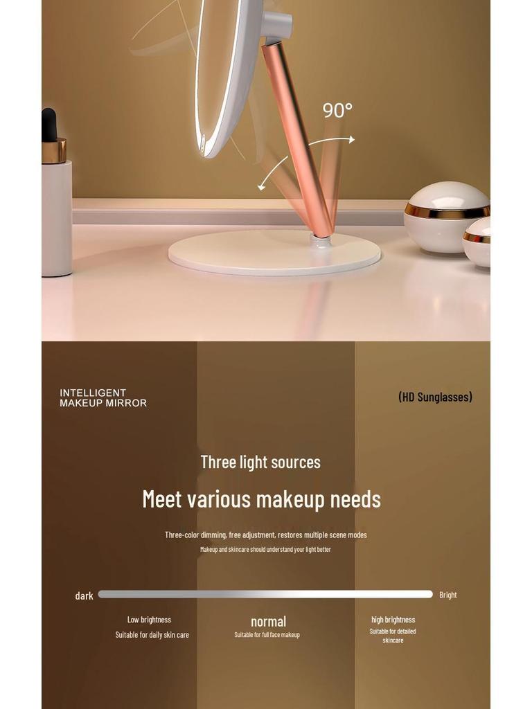 Rechargeable LED Vanity Mirror with Lights - Light Luxury Dorm Desktop Makeup Mirror