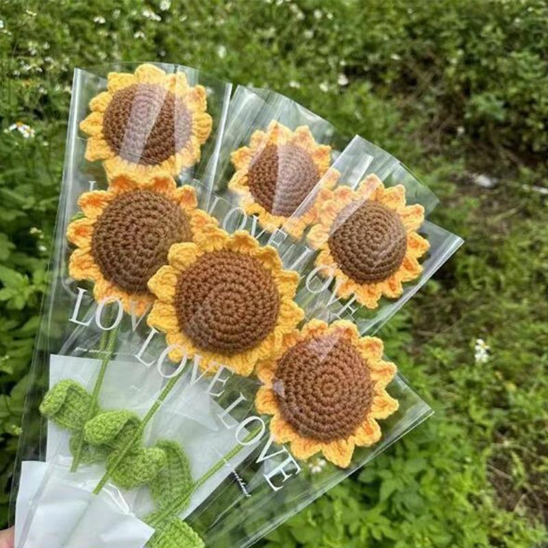 1/3Pcs Hand-Woven Creative Knitting Bouquet Hand Knitting Sunflower Artificial Bouquet Decoration Fake Flowers