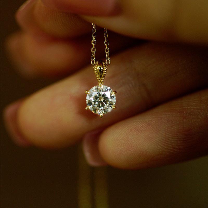 Starlight S925 Sterling Silver 14K Gold-Plated Minimalist Necklace with Eight Hearts & Arrows Zircon Pendant. Gold 45cm Adjustable