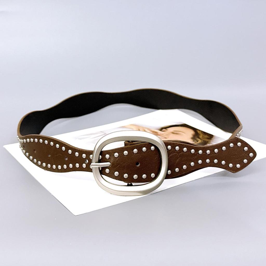 Modischer Retro-Ledergürtel mit Nieten für Damen - Modisches Taillenaccessoire im Streetstyle