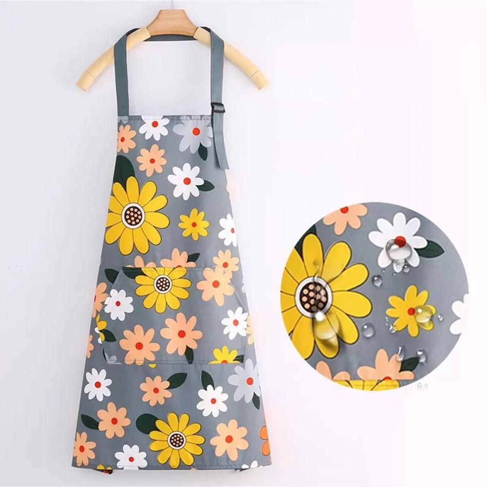 Adjustable Kitchen Cooking Apron, Waterproof Cooking Apron with Pockets, Suitable for Kitchen Baking, Gardening, Barbecues (flow