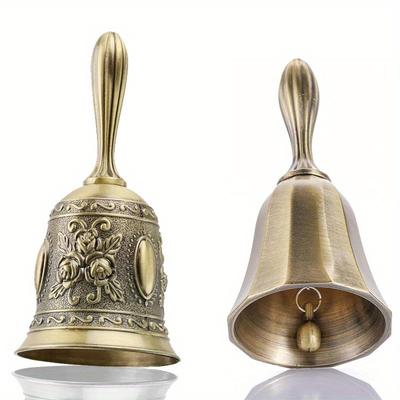 1/2pcs Hand-carved Decorative Bells Vintage Copper Handheld Serving Bell for Restaurants Bars Rose Flower Elegant Christmas Gift