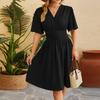 Women's Fashion Casual Solid Color V Nneck Waist Flared Sleeve Pullover Dress