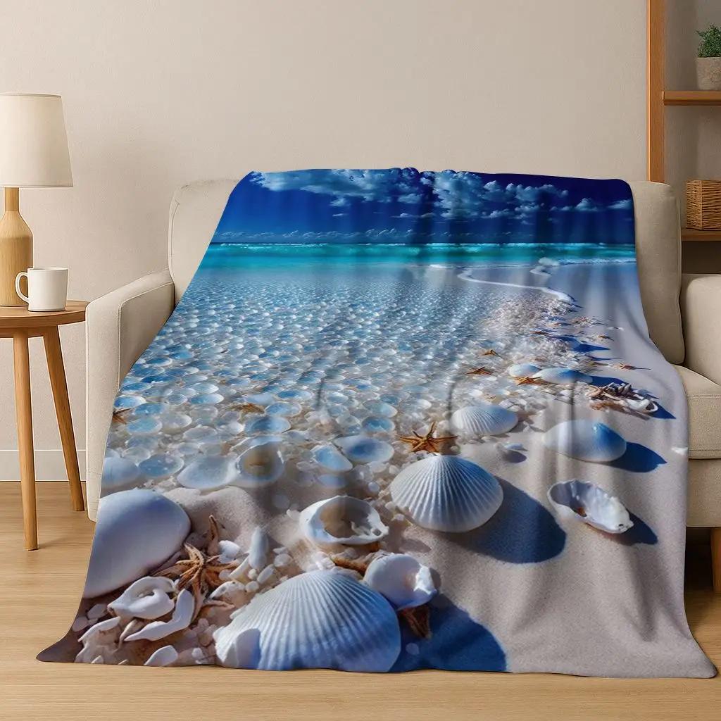 Dream Starfish Shell Tropical Beach Art Flannel Throw Blanket Soft Cozy for Home Bedroom Bed Sofa Cover Gift