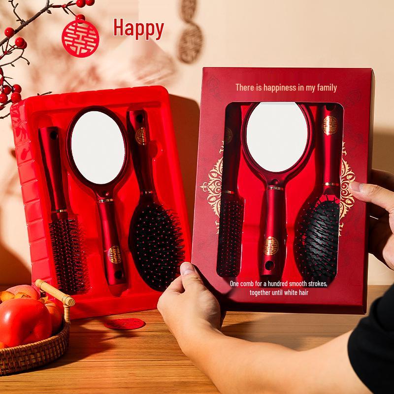 High-End Red Wedding Cushion Comb Set for Women – Complete Dowry Joy Comb Pair