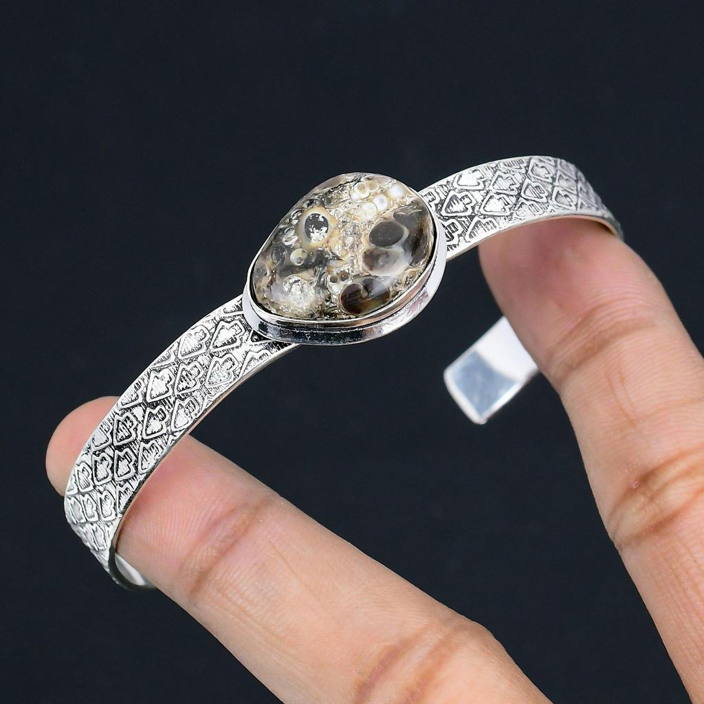 Easter Deal 925 Silver Turritella Agate Gemstone Anniversary Daughter New Bangle