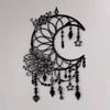 1 Black Iron Elegant Gothic Crescent Moon With Flowers And Pendants Minimalist Metal Wall Art - Modern Home Decor For Bedroom, Living Room,Or Bathroom