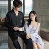 1011 New Ice Silk Thin Couple Pajamas Women's Long-sleeved Trousers Simple Men's High-end Loungewear Can Be Worn Outside