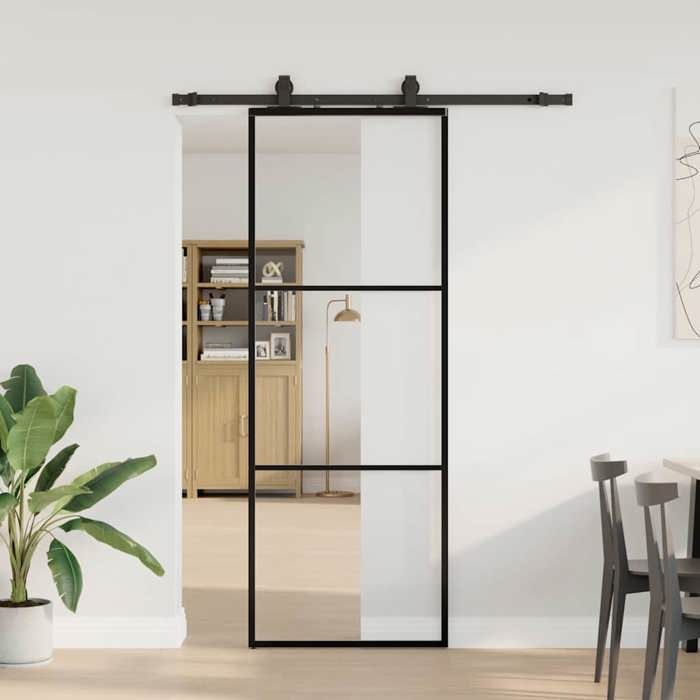 VidaXL Porte coulissante kit de quincaillerie noir 76x205 cm verre ESG, porte intérieure, porte de grange intérieure, porte 3375901