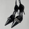Fashion Spring New Style Stiletto Sandals Women Fashion Pointed Head Shallow Mouth Rivet Metal Buckle Set Foot Non-slip High Heels