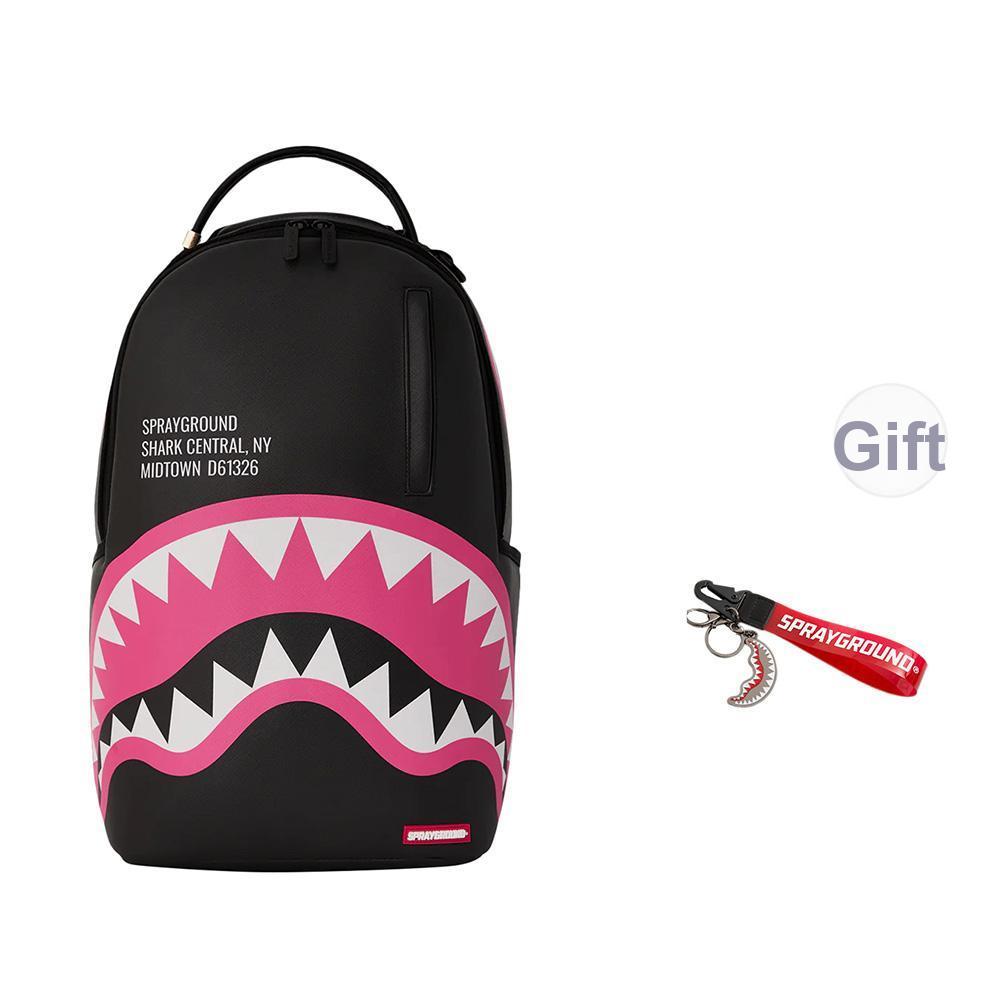New SPRAYGROUND Shark Mouth PVC Backpacks Men Black/Pink W1035718