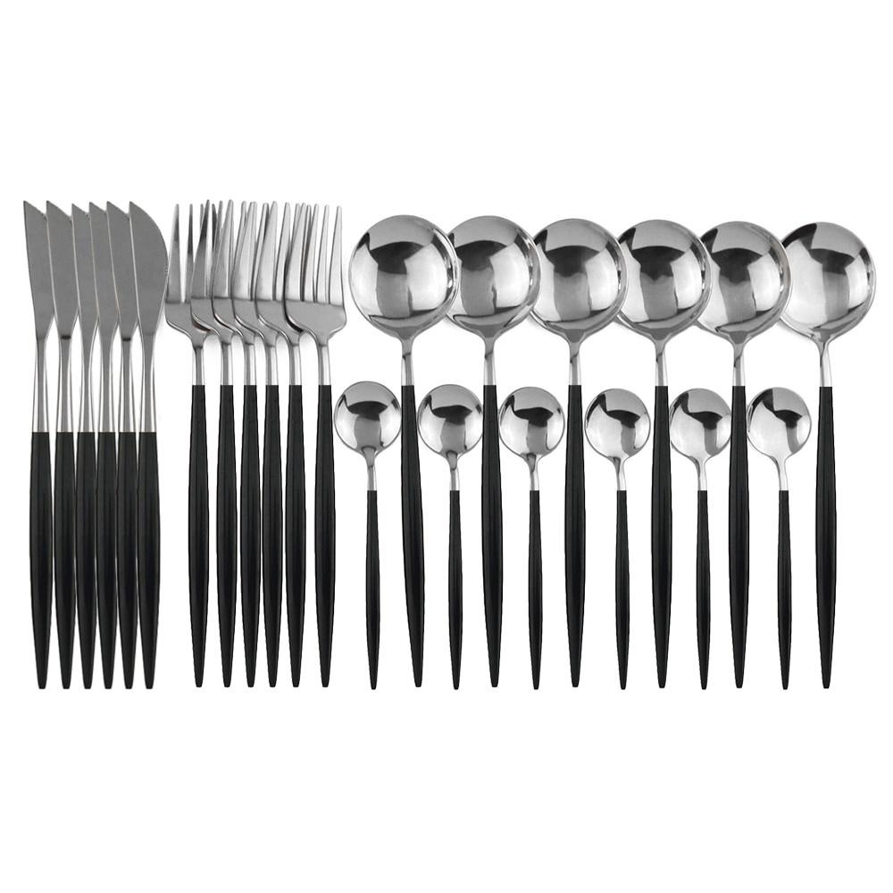 Gold Cutlery Set 24 Piece Tableware Sets Dishes Knives Spoons Forks Stainless Steel Dinnerware Set