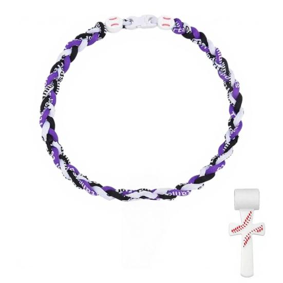 Triple-Rope Baseball Necklace, Braided Rope Design Baseball Necklace with Stainless Steel Crossroad Pendant, Team Spirit Gift Sports Accessory B
