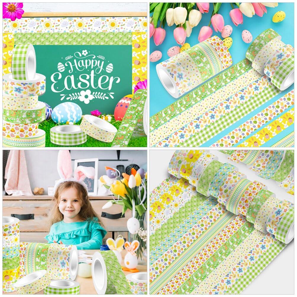 SEWACC Easter Masking Tape Set Washi Paper Stickers Spring Bunnies Decorative Adhesive Tape DIY Assorted Colors 5m Length x 15mm Width Perfect for