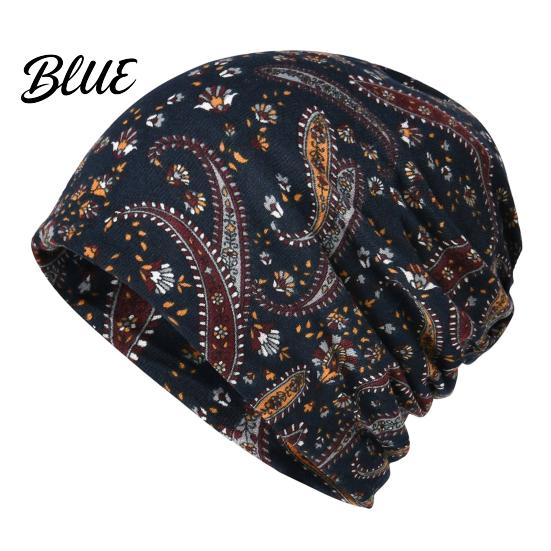 Versatile Lazy Style Hair Tie Women's Geometry Print Slouchy Hat Casual Soft Stretch Skull Colorful Geometric Pattern Hat Cap Warm Cancer
