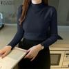 ZANZEA Autumn Spring Women Mockneck Long Sleeve Stretch Rib Knitted Sweater Undershirts