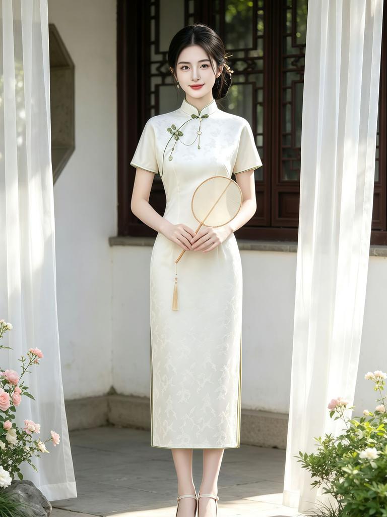 Retro new Chinese white national style cheongsam 1 temperament high-end atmospheric dress young and thin dress women
