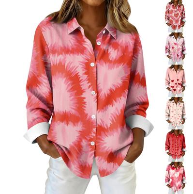 Damen Hemd Bluse Weihnachtsdruck Knopf Langarm Casual Basic Hemdkragen Normales Oberteil