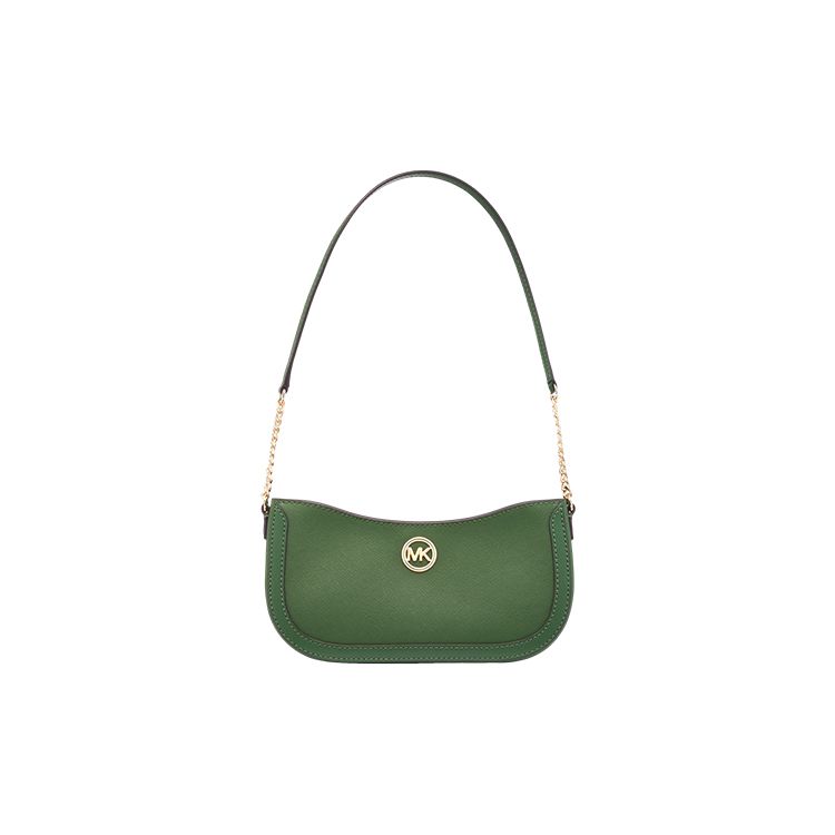 Michael Kors Mk Leida Gold Logo Leather Crescent Shoulder Bag Small Women shoulder bag Brown Cream Green 35S4G9GU5L Green Gold Chain