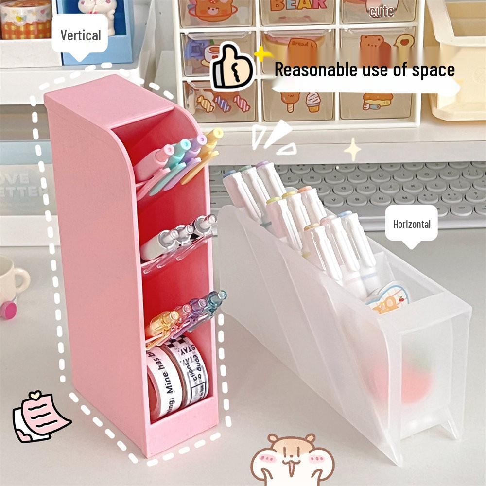 Transparent Frosted Pen Holder: Slanted Storage Box for Makeup Brushes and Lipsticks, Multi-Functional Stationery Organizer