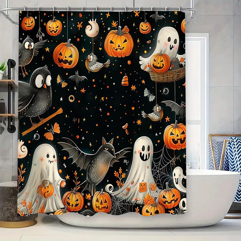 Haunting Halloween Decor Shower Curtain with Ghosts Ghouls Dark Black Gothic Decor for Bathrooms