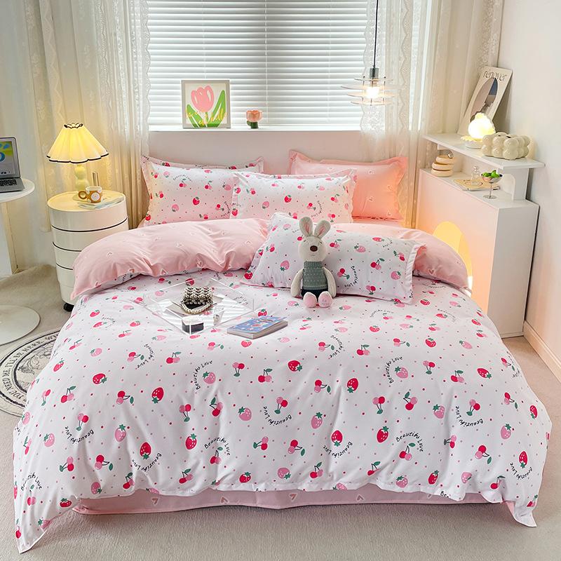 Pure Cotton Abraded Bedding Four-piece Set, Bed Sheet Quilt Cover, Dormitory Cotton Three-piece Set