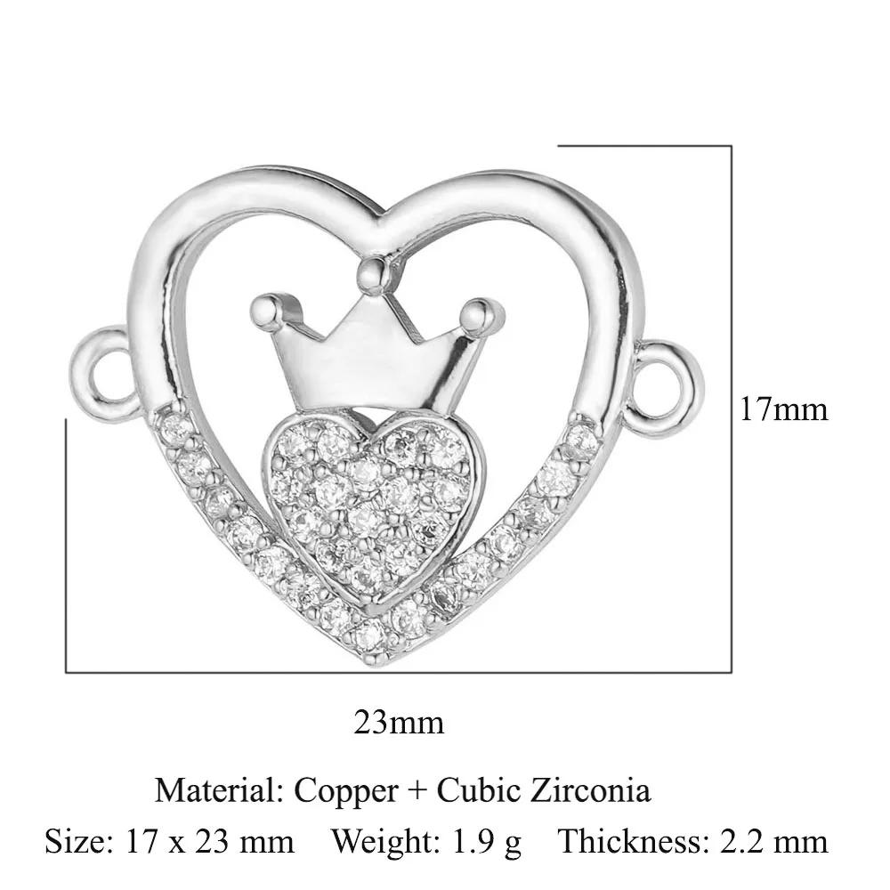 Crown Heart Bowknot Brass CZ Connector Charm Butterflry Corss Angel Bee Evil Eye Star Bracelet Making DIY Jewelry