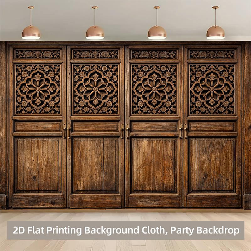 1 Piece of 2D Background Fabric, Exquisite Wooden Carved Door Decoration, High-quality Polyester Background Fabric for Parties