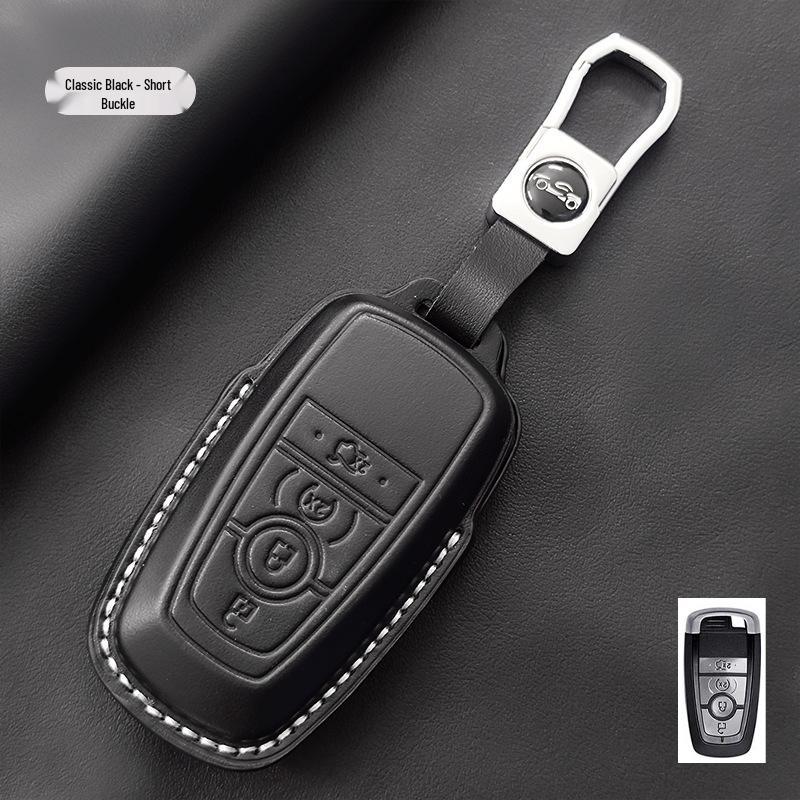 Genuine Leather Key Case for Ford Focus, Mondeo, Edge, Escort, Explorer, and Raptor.