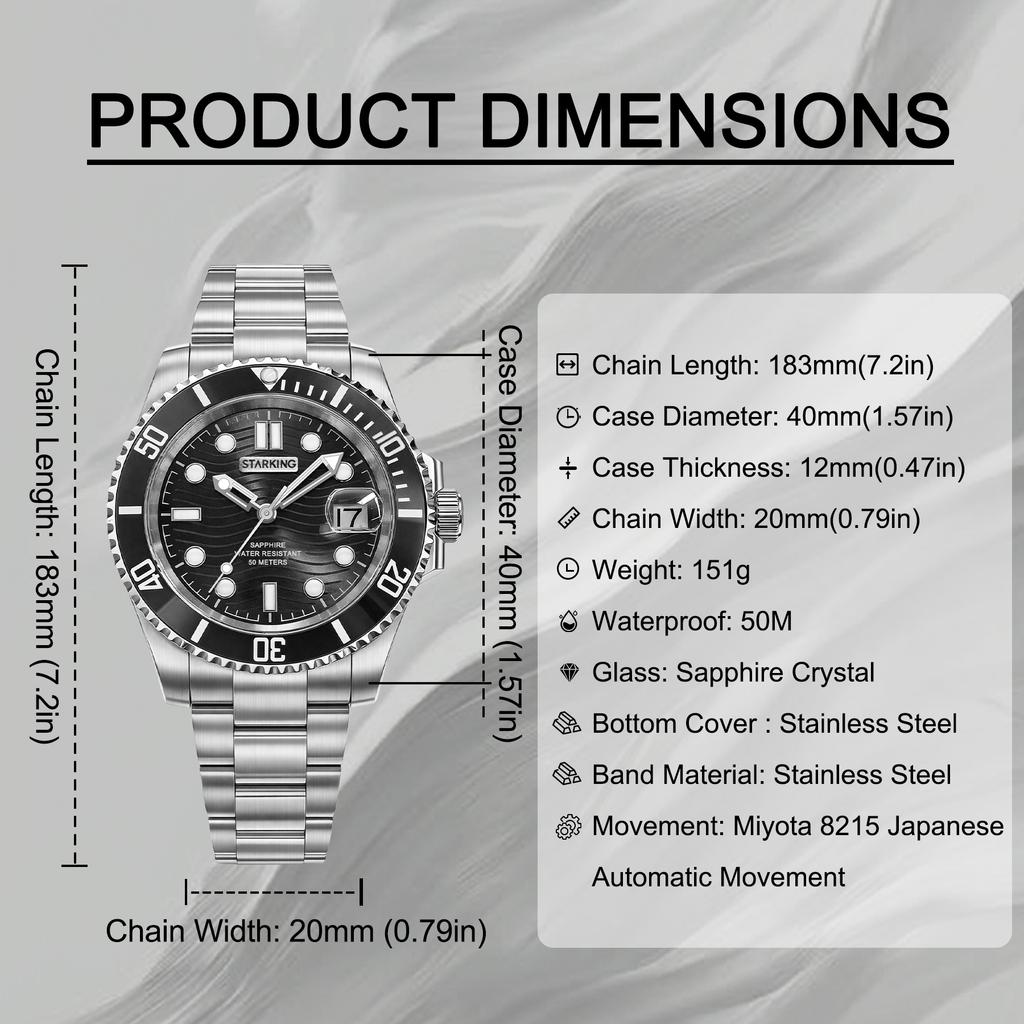STARKING Business Casual Wristwatch 8215 Wear-resistant Watch Sapphire 50M Waterproof Automatic Men's Watch with Date Display