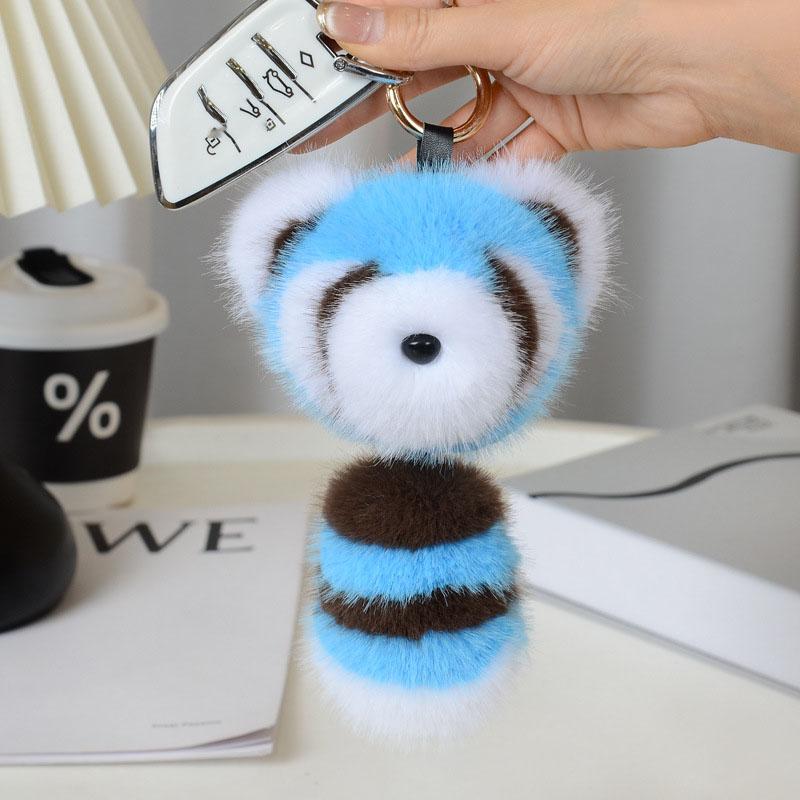Cute Little Raccoon Imitation Mink Fur Car Keychain Pendant Ins Plush Toy Doll Backpack Hanging Gift