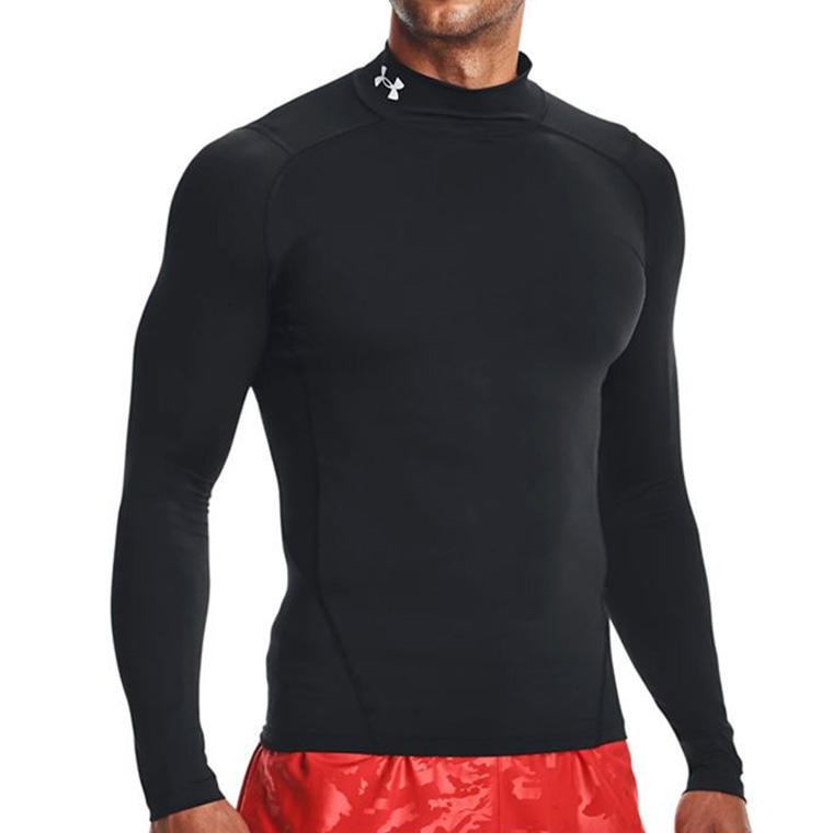 Under Armour Solid Logo Print Stand Collar Pullover Retro Fitted T-Shirt Men Tops Black 1369606-001