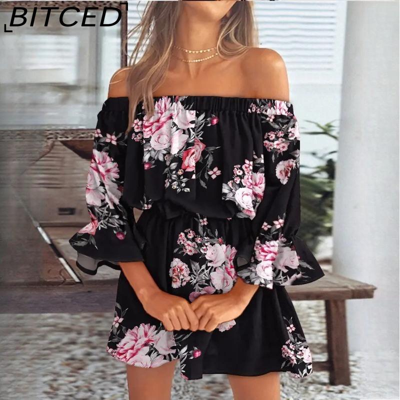 BITCED Spring/Summer Women's Sexy Fashion Off-the-Shoulder Printed Dress