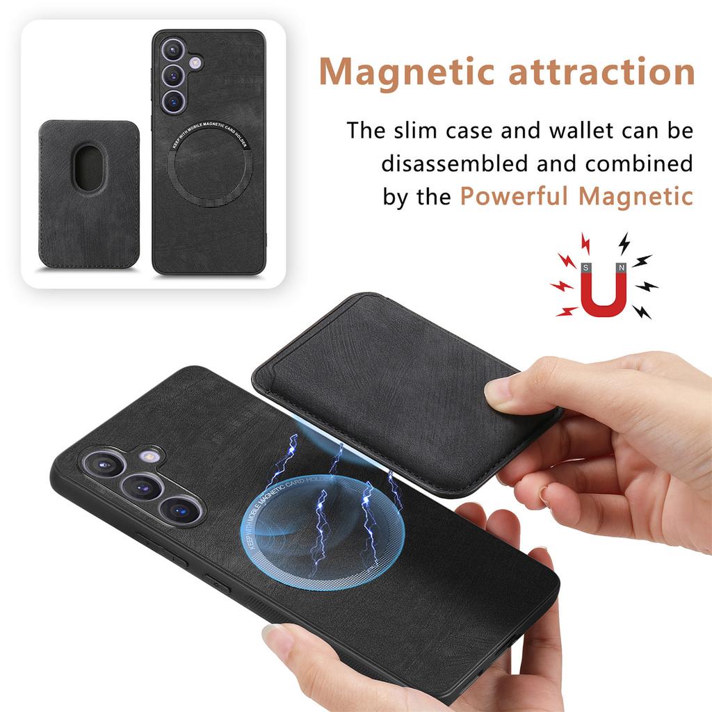 For Samsung Galaxy S24+ Case Compatible with MagSafe Leather Back Cover with Detachable Card Holder