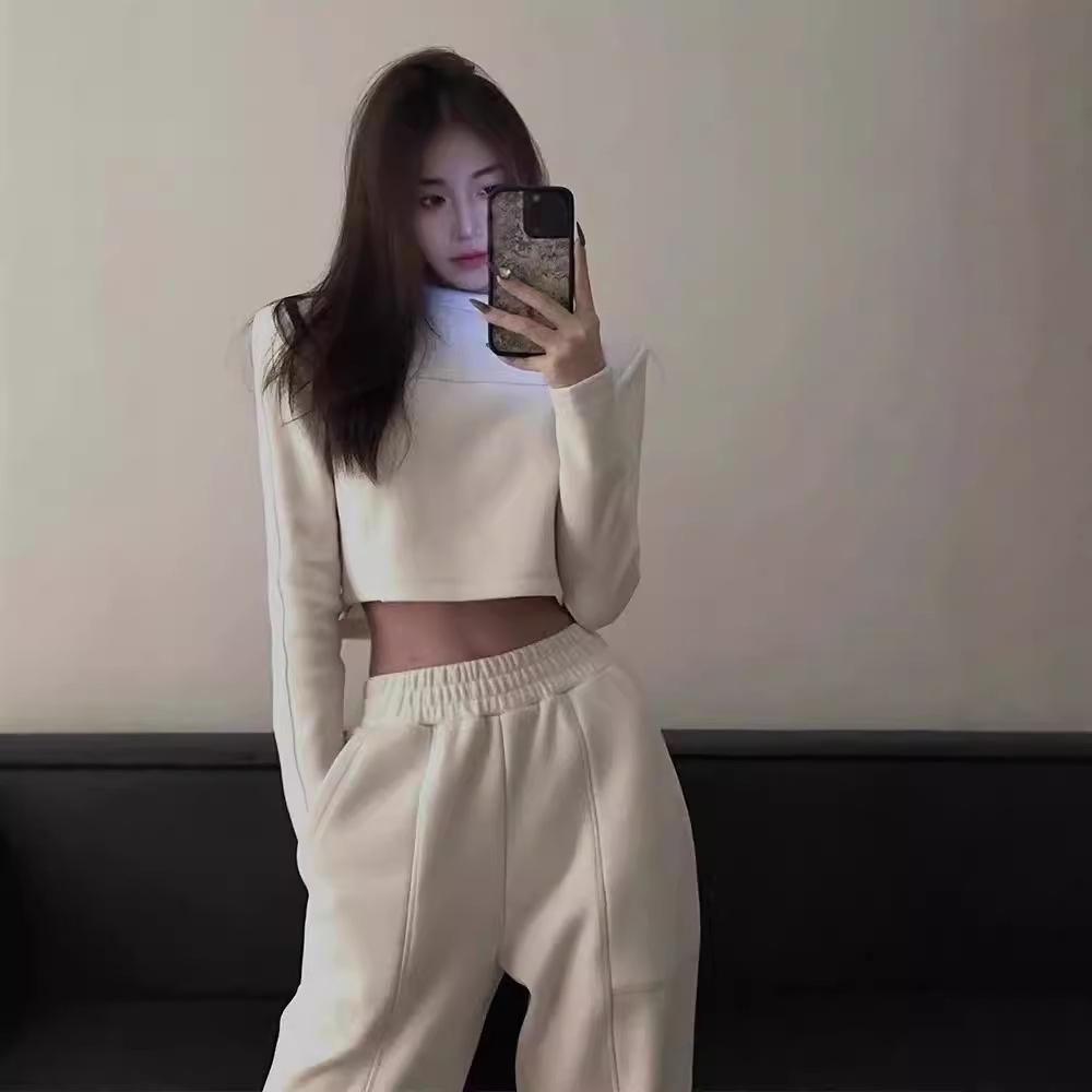 Women's Spring/Autumn High-End Fashion Set: Casual Sweatshirt & Wide-Leg Pants Two-Piece