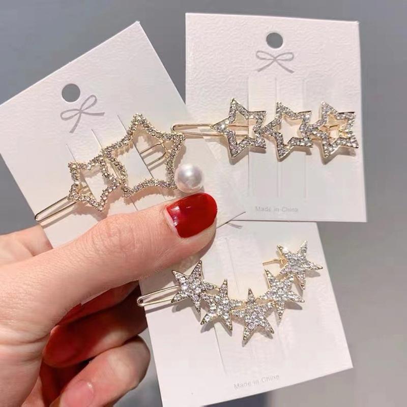 Punk Pentagram Hair Clip Vintage Crystal Star Hairpins Harajuku Fashion Headwear For Women Girl Hair Jewelry Accessories