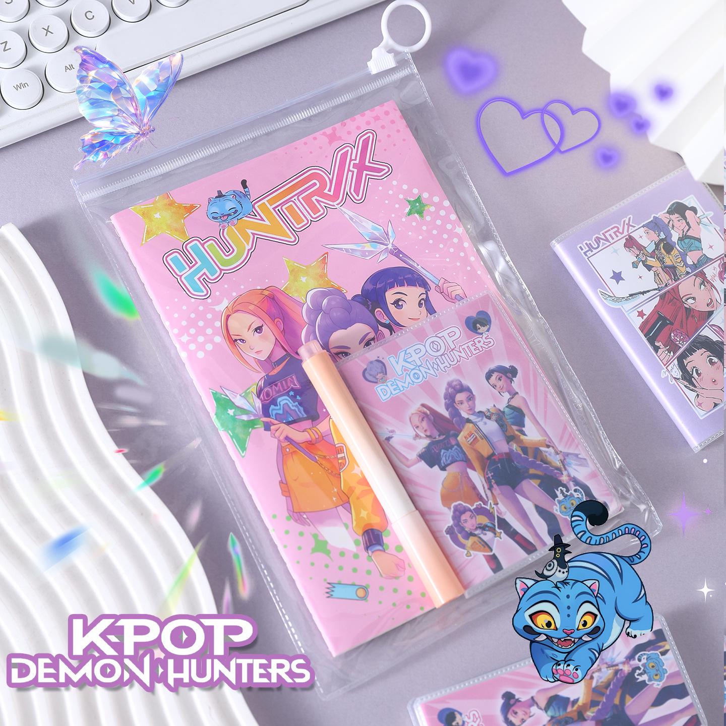 Demon Hunter Girls K-pop Stationery Gift Set - Cute Notebook, Pen & Zipper Bag розовый набор 2