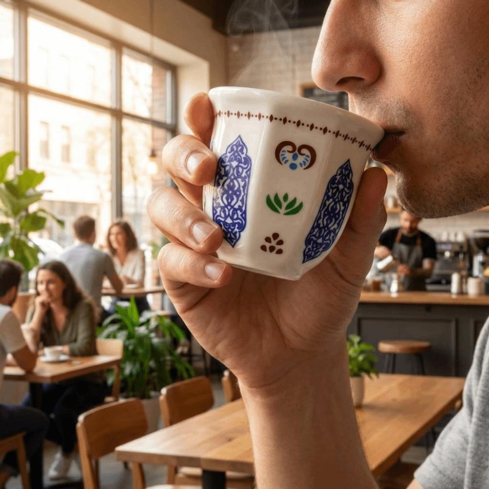 Ethnic Style Ceramic Coffee Cup Star Moon Pattern Turkish Tea Cup Middle Eastern Cup  Home Use