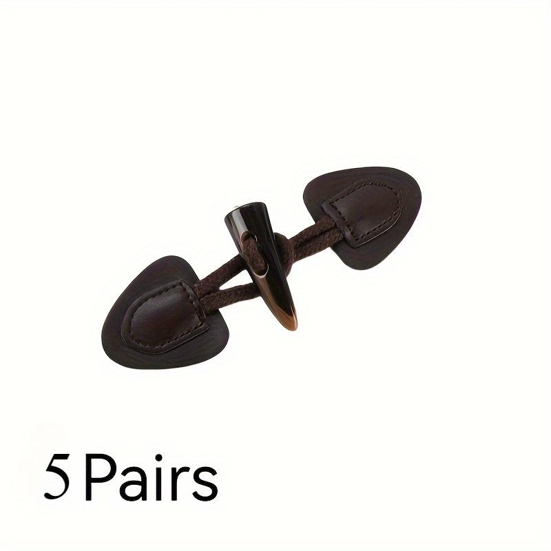 5 Pairs PU Leather Horn Buckle Toggle Button Fastener for Coat Jacket Duffle DIY Handmade Craft Sew on Clothing Sewing Decoration