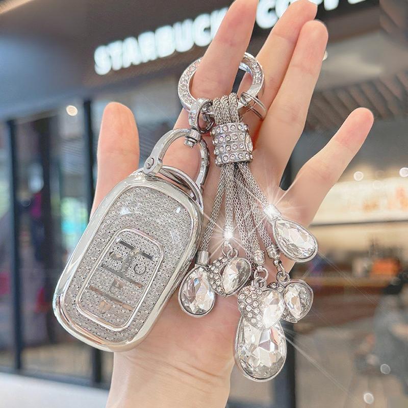 Car For Honda 2024 Civic Accord HR-V Pilot CR-V Smart Remote Key Case Cover Fob Keychain White Diamond TPU 4 Button