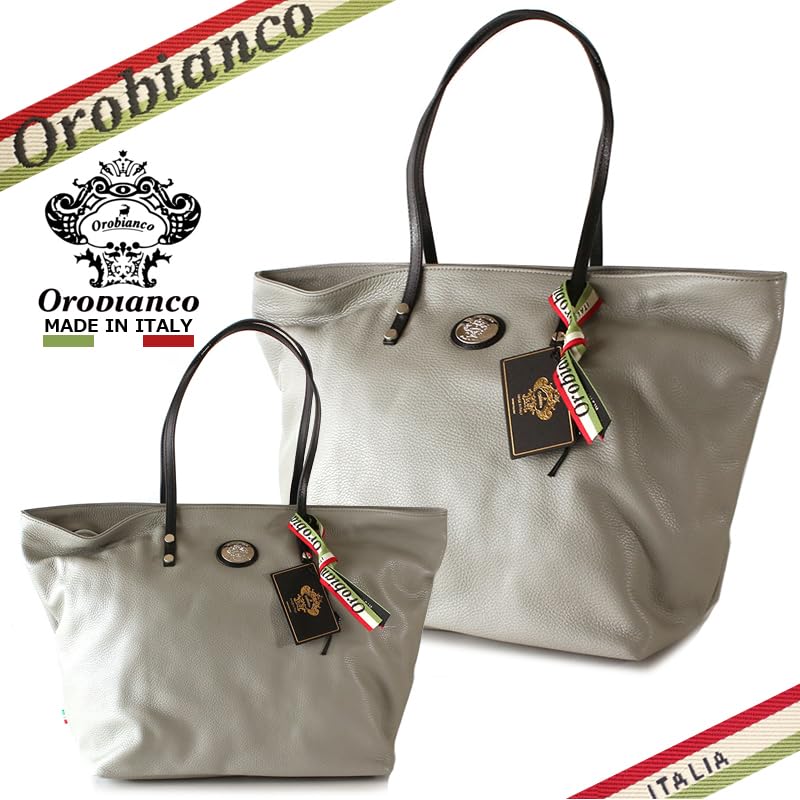 Orobianco Barady Tote Bag (L) NylonLeather (Gray (DOLLARO)) Barady DOLLARO All Leather Tote Bag [Made in Italy] Commuter Bag Brand: Barady L