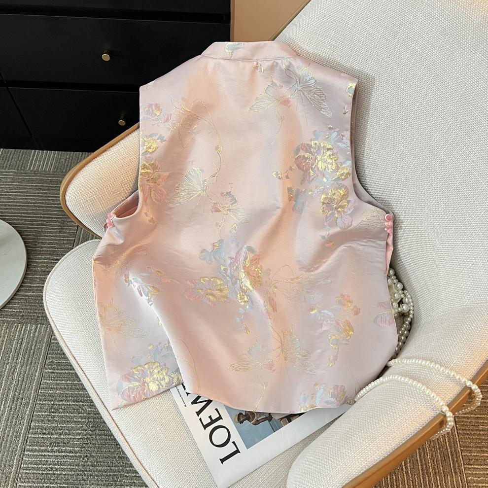 Vest jacquard stand-up collar vest women's new embroidered annual top trend