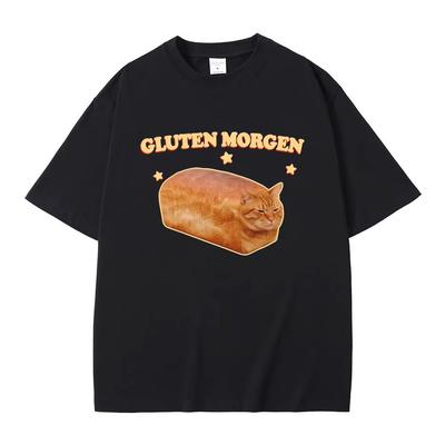 Gluten Morgen Funny Cat Meme Tshirt Silly Cats T Shirts Unisex Women Casual Humor Tee Shirt Male Vintage Cotton Oversized Tshirts