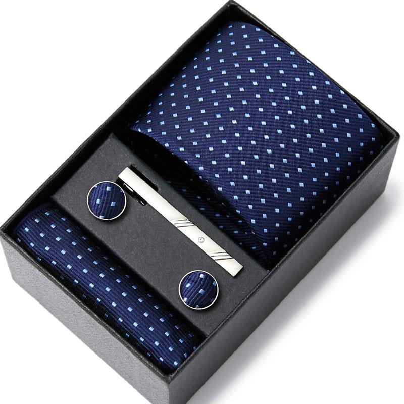 Tie Men'S Business Professional Dress Suit Blue Striped Gift Box Polyester Silk 7.5Cm Business Gift