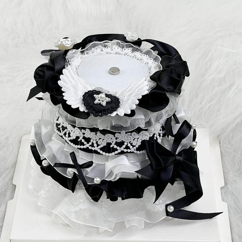 Cute Double-layer Small Cake Ornaments for Anime Badges Handmade Lace Birthday Cake Badge Holder Creative 58mm Badges Decor New