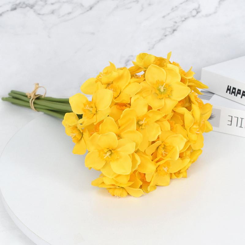 6pcs Artificial Narcissus Flower Bouquet Wedding Festival Party Daffodil Decor Home Garden Room Tabletop Fake Flower Decorations