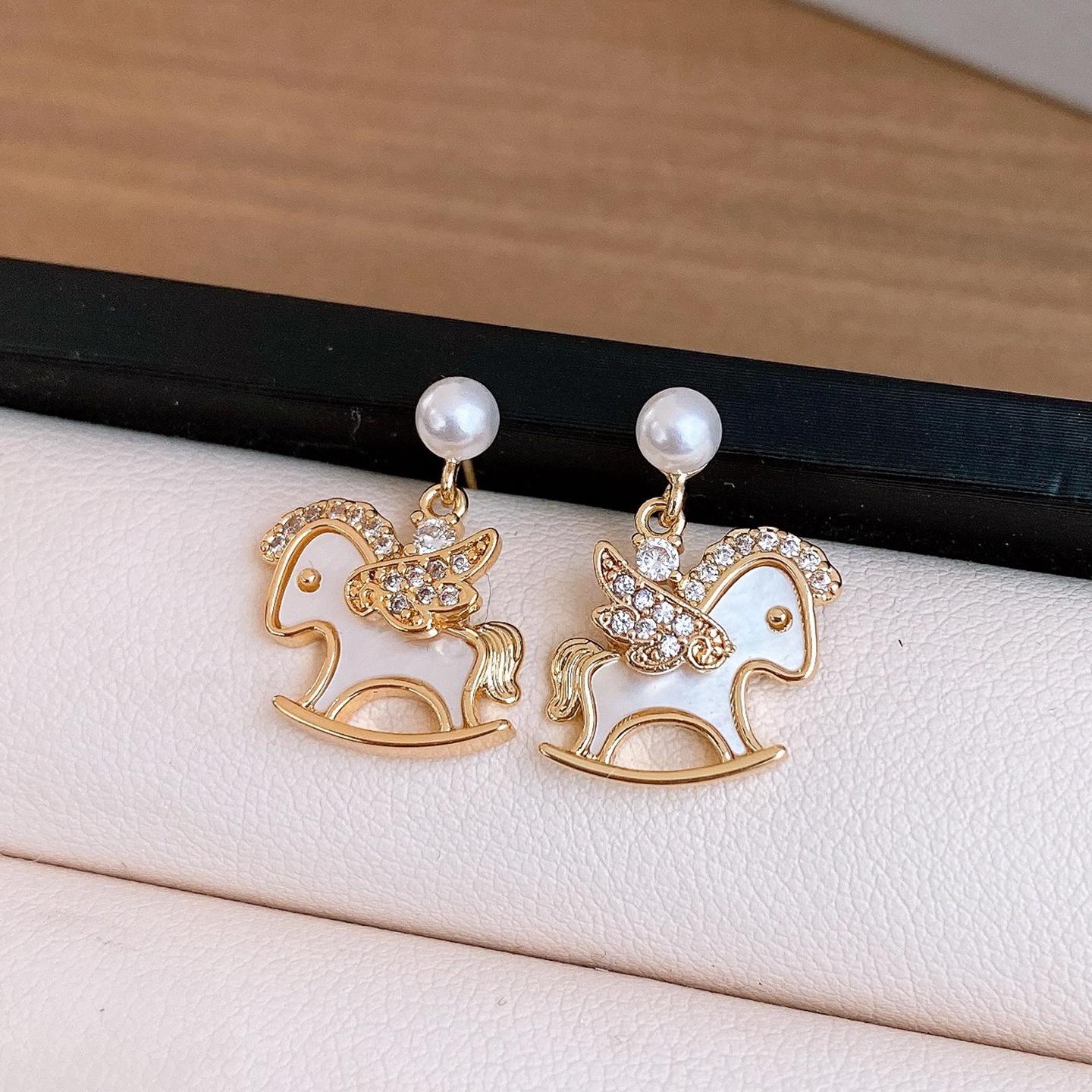 Korean simple zircon natal year pony pearl stud earrings exquisite earrings