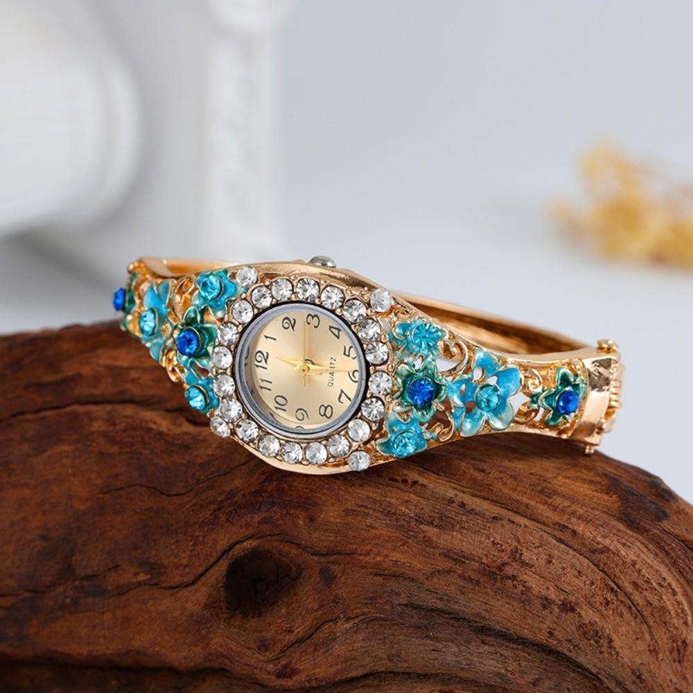 Rich In Flowers Vintage Watch Rhinestone Bracelet Bracelet Watch Ladies Wristwatch Dress Watch синий